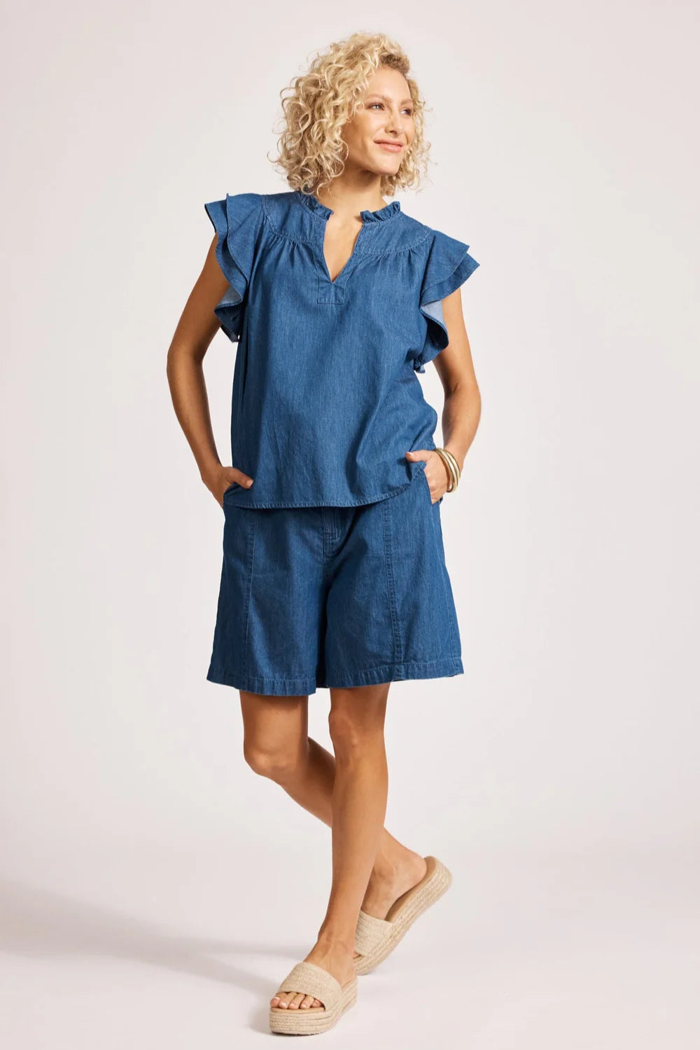 Eb & Ive Melenia Denim Frill Top