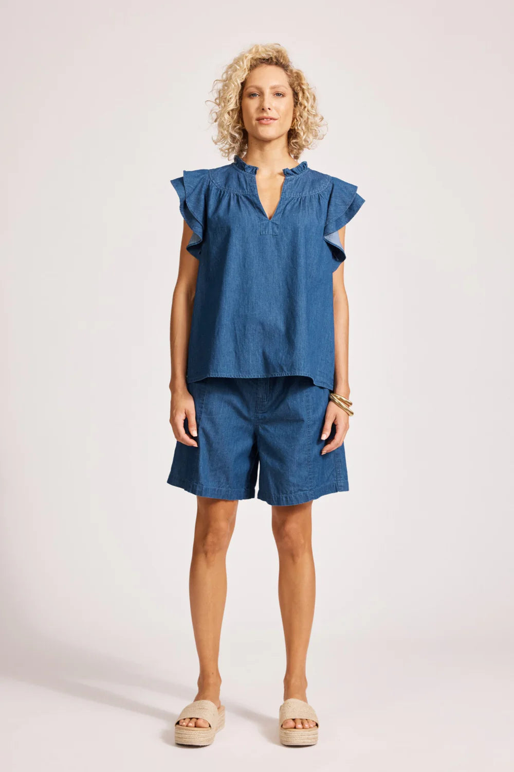 Eb & Ive Melenia Denim Frill Top