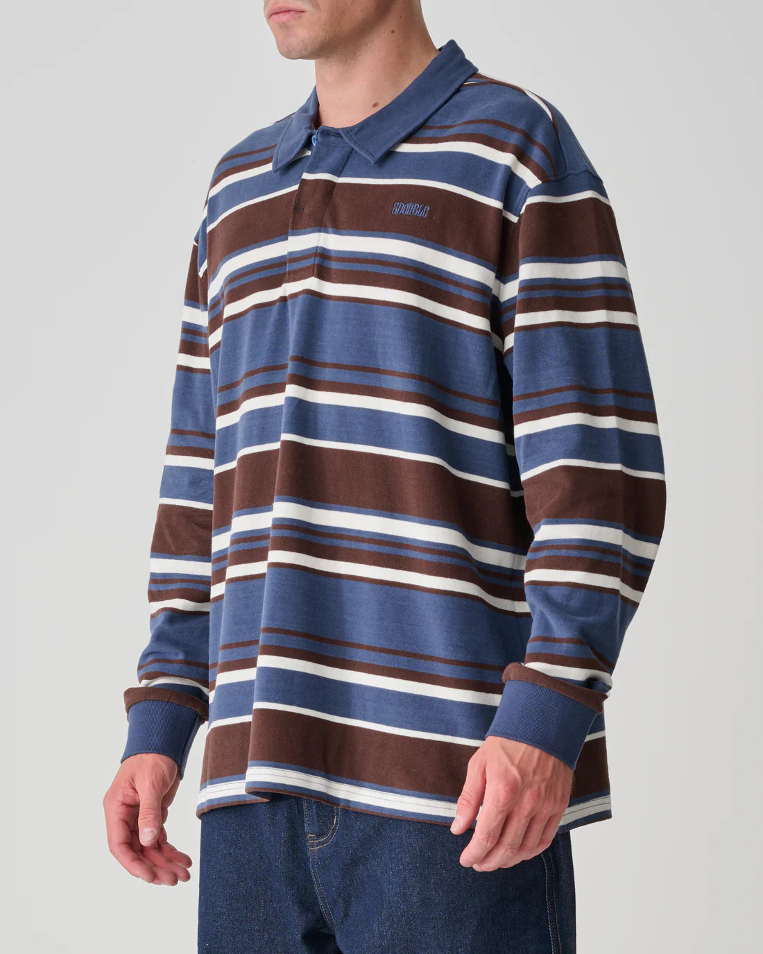 S-DOUBLE Peach Stripe Rugby Top