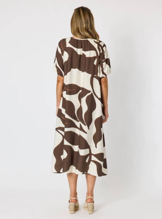Clarity Bay Leaf Print Midi Dress