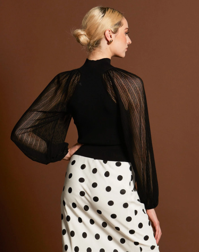 Fate + Becker Snowflake Sheer Sleeve Knit Top Black