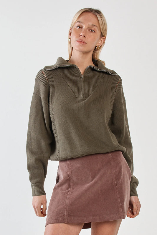 Sass Esti Pointelle Zip Up Knit