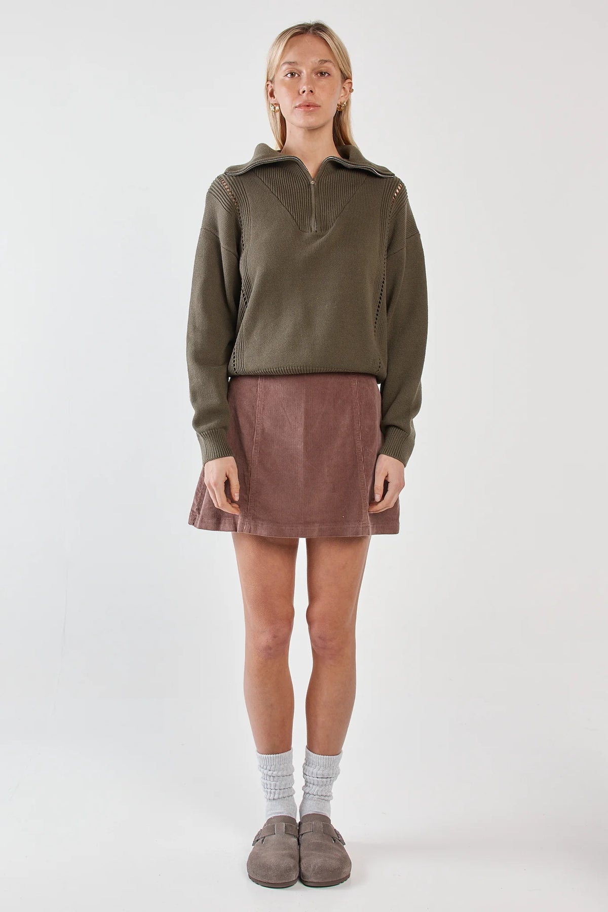 Sass Esti Pointelle Zip Up Knit