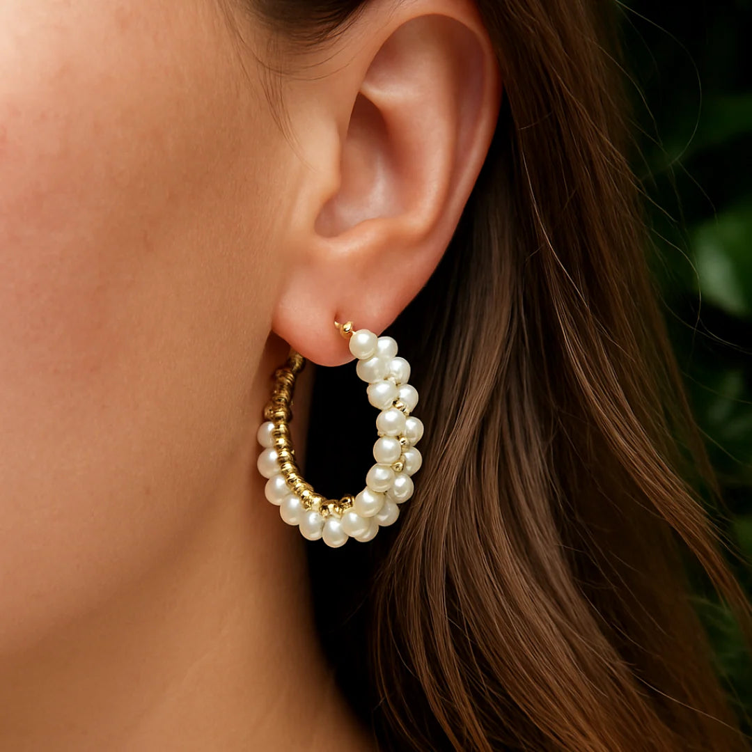 Fabuleux Vous Steel Me Pearl Weave Earrings