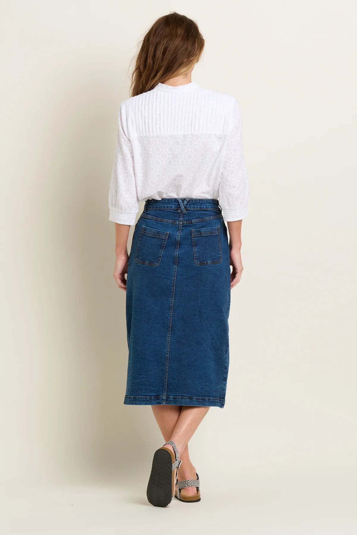 Brakeburn Button Front Denim Midi Skirt