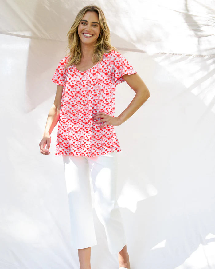 Betty Basics Coral Shirred Tee