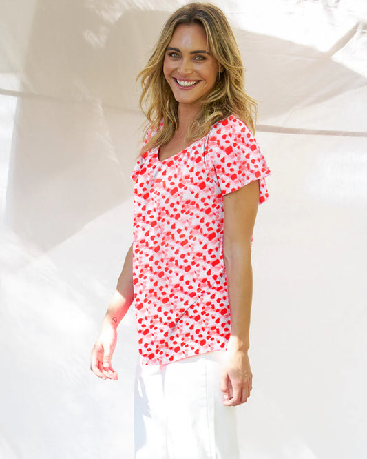 Betty Basics Coral Shirred Tee