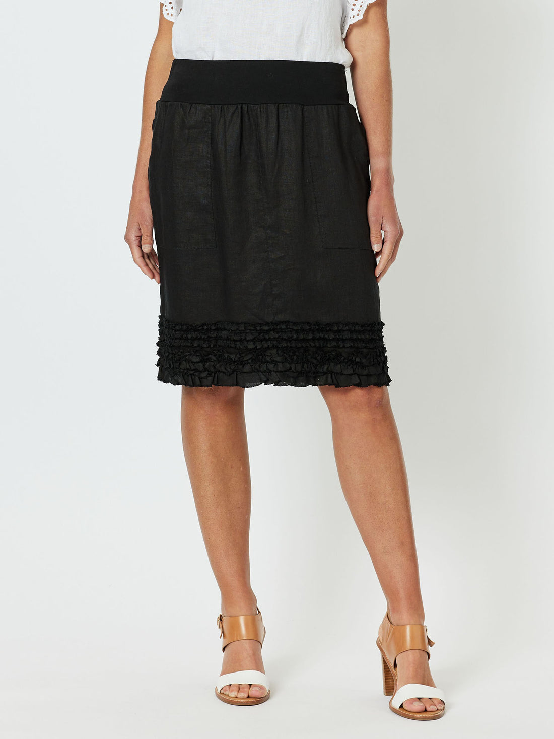 Gordon Smith Ruffle Hem Linen Skirt