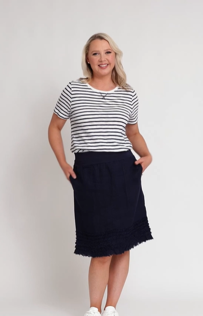 Gordon Smith Ruffle Hem Linen Skirt