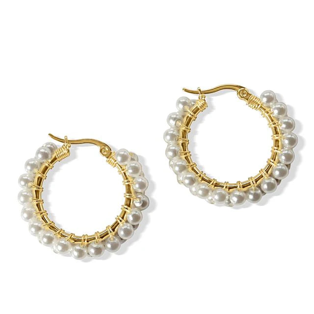 Fabuleux Vous Steel Me Pearl Weave Earrings