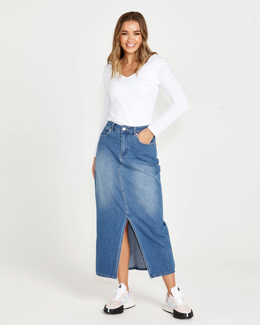 SASS Emerald Denim Maxi Skirt