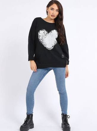 Beau FingerPrint Heart Sweater Black