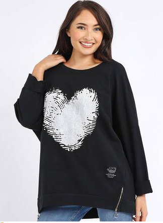 Beau FingerPrint Heart Sweater Black