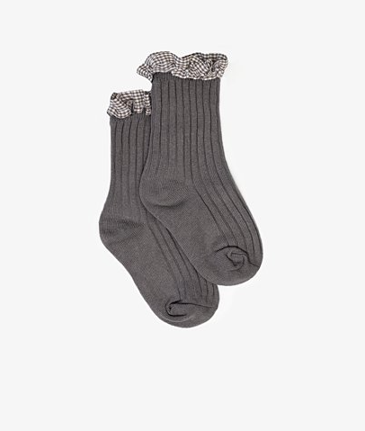 Antler Bambino Socks Gingham Frill Grey