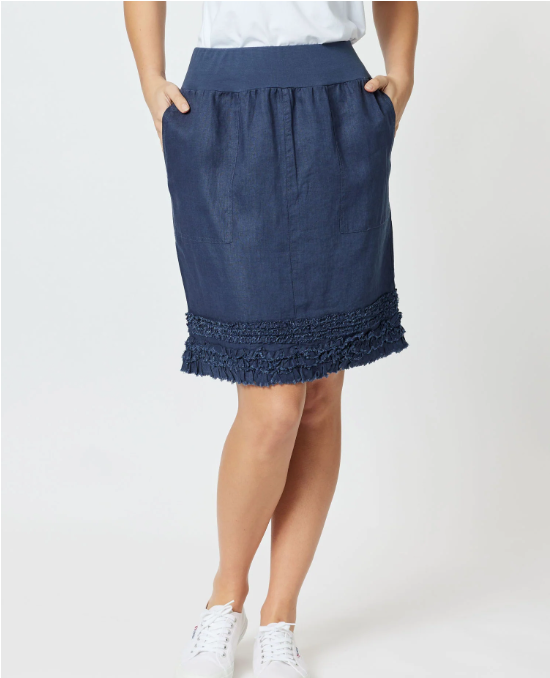 Gordon Smith Ruffle Hem Linen Skirt