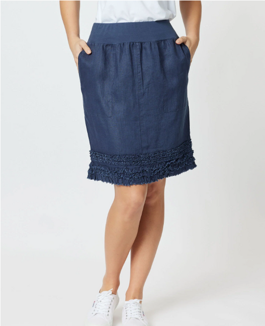 Gordon Smith Ruffle Hem Linen Skirt