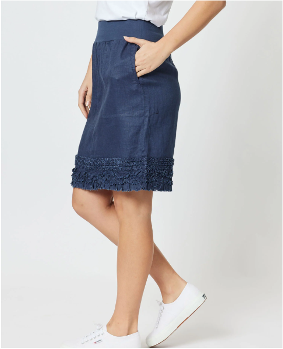 Gordon Smith Ruffle Hem Linen Skirt