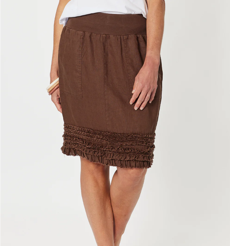Gordon Smith Ruffle Hem Linen Skirt