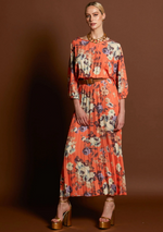 Load image into Gallery viewer, Fate + Becker Jolene Pleated Maxi Dress Tangerine Floral
