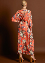 Load image into Gallery viewer, Fate + Becker Jolene Pleated Maxi Dress Tangerine Floral
