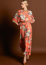 Load image into Gallery viewer, Fate + Becker Jolene Pleated Maxi Dress Tangerine Floral
