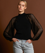 Load image into Gallery viewer, Fate + Becker Snowflake Sheer Sleeve Knit Top Black
