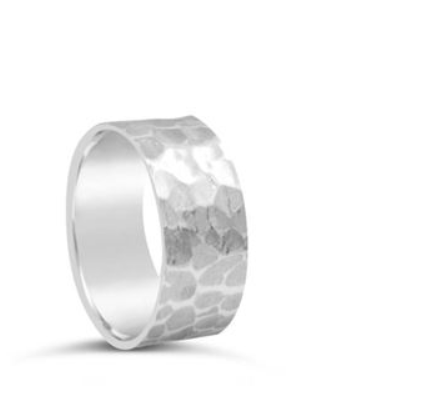 Stones & Silver Stirling Silver Beaten Band Ring 8mm wide