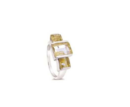 Stones & Silver Stirling Silver 3 Stone Facet Citrine Ring 10mm