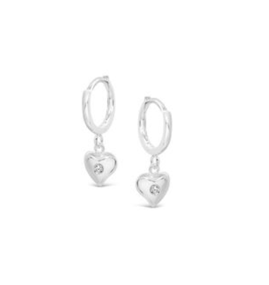 Stones & Silver Stirling Silver Heart CZ Huggie 12mm