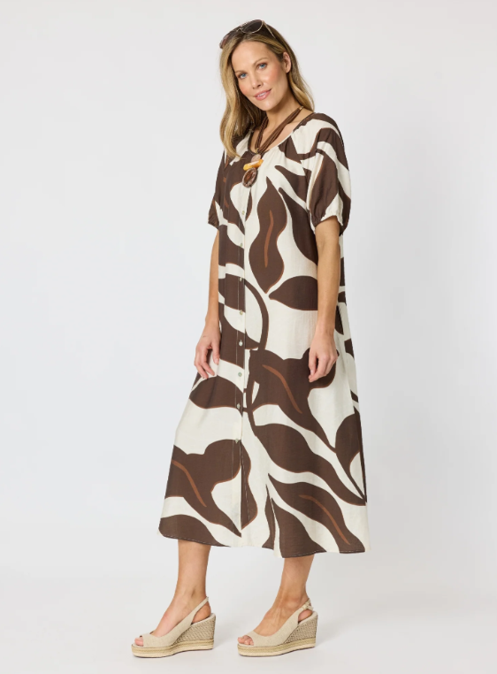 Clarity Bay Leaf Print Midi Dress