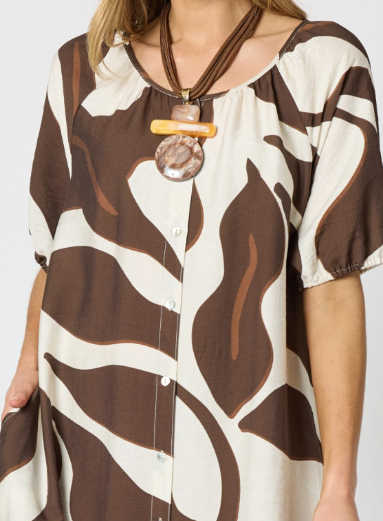 Clarity Bay Leaf Print Midi Dress