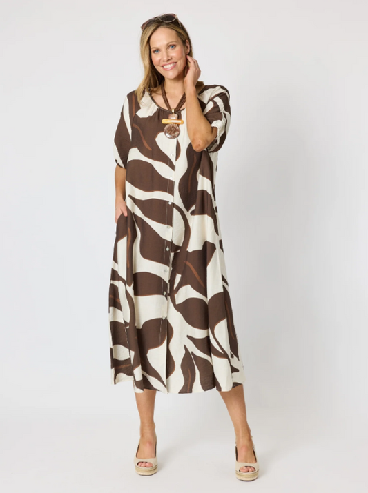Clarity Bay Leaf Print Midi Dress