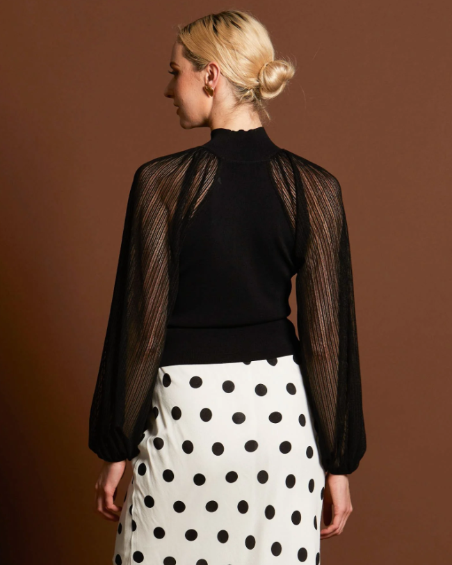 Fate + Becker Snowflake Sheer Sleeve Knit Top Black
