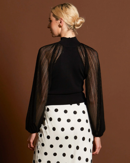 Fate + Becker Snowflake Sheer Sleeve Knit Top Black