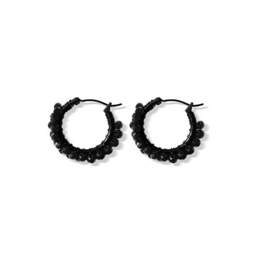 Fabuleux Vous Steel Me Black Stone & Hoop Earrings