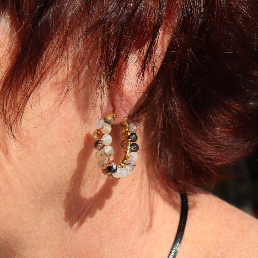 Fabuleux Steel Me Stone Hoop Earrings