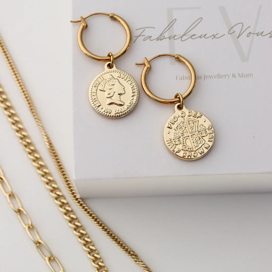 Fabuleux Steel Me Coin Hoop Earrings