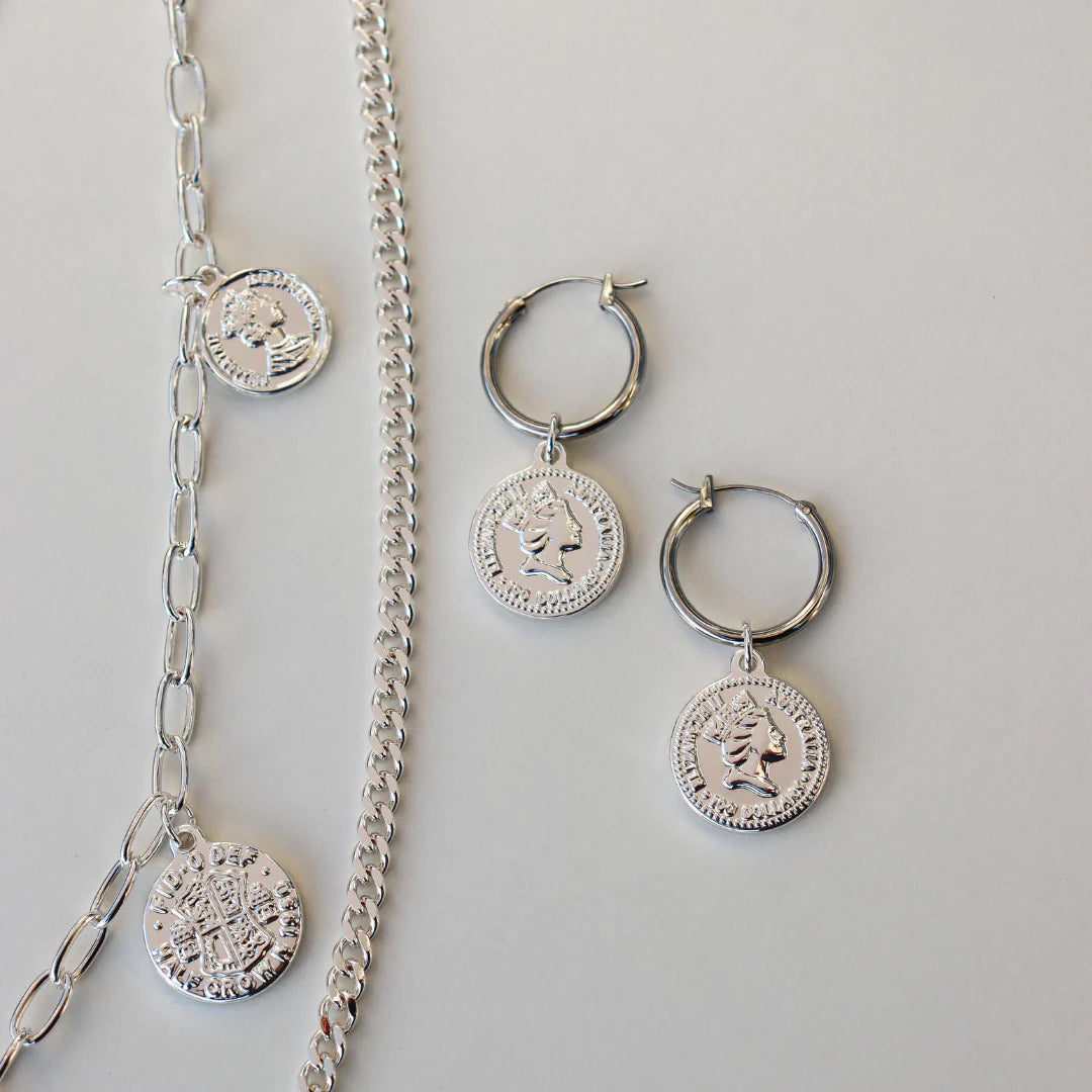 Fabuleux Steel Me Coin Hoop Earrings
