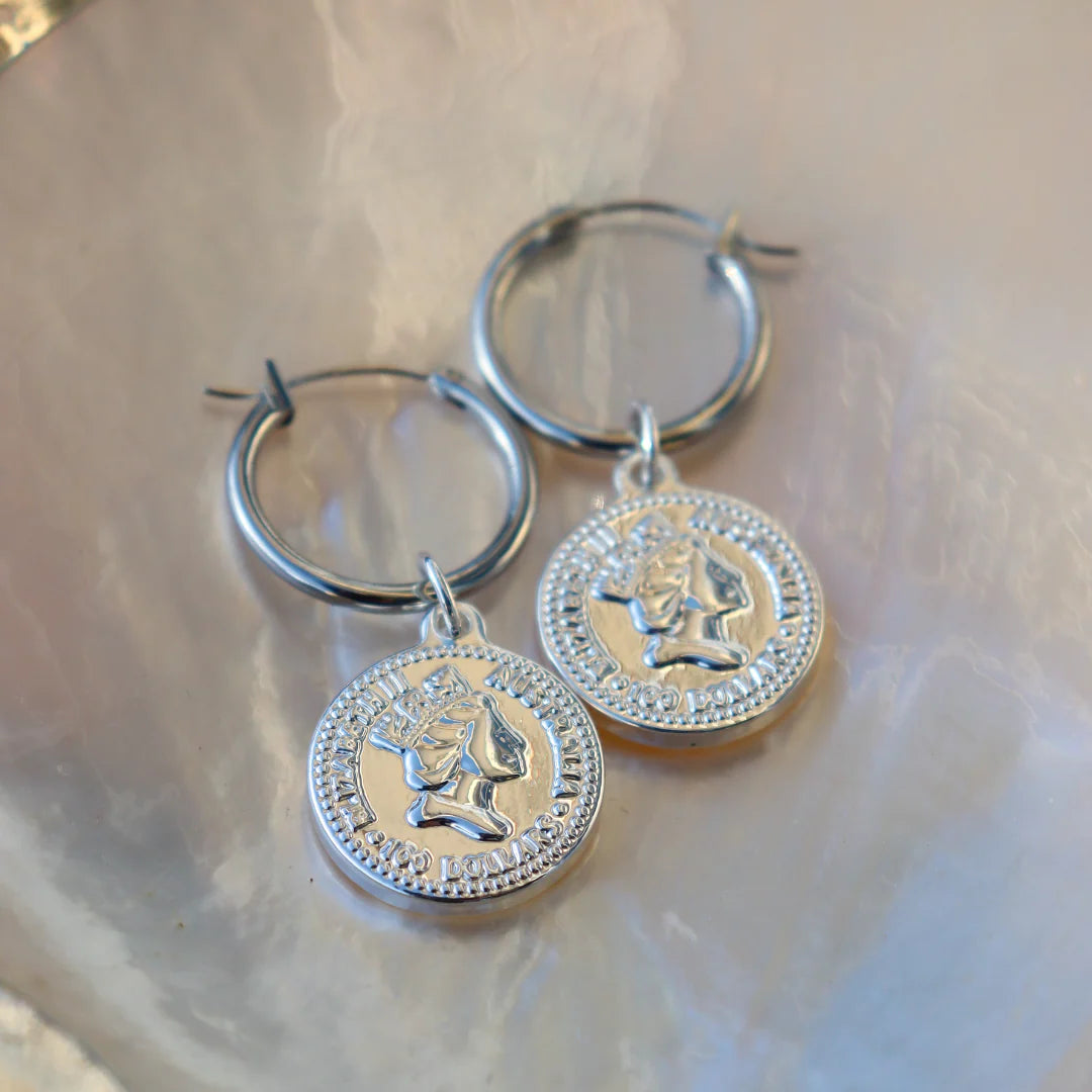 Fabuleux Steel Me Coin Hoop Earrings