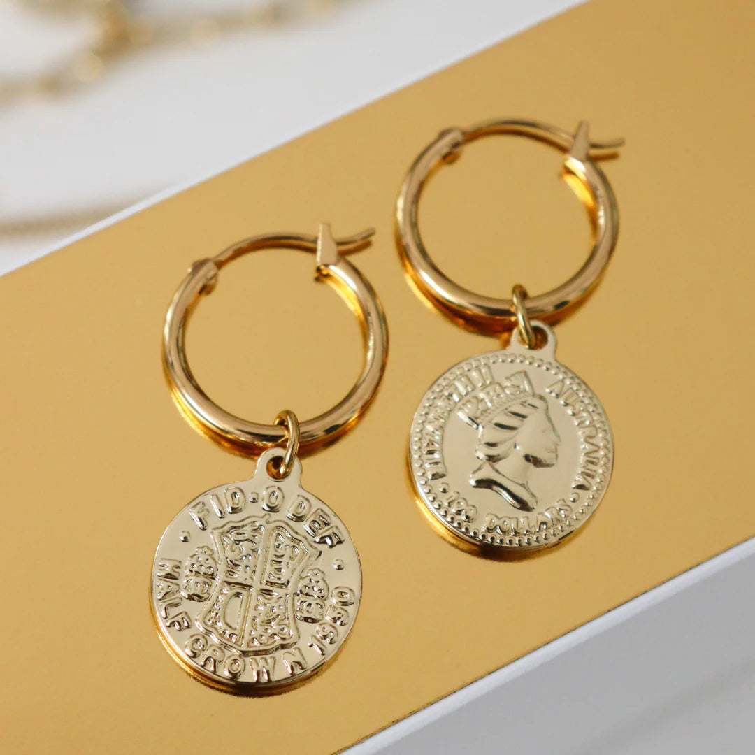 Fabuleux Steel Me Coin Hoop Earrings