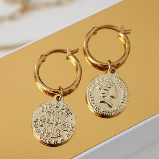 Fabuleux Steel Me Coin Hoop Earrings