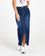 Load image into Gallery viewer, Emerald Denim Maxi Skirt
